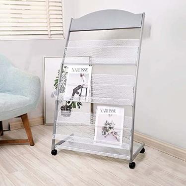 Imagem de Rack de exibição simples e prático, rack de exibição de jornais, rack de armazenamento de dados de chão, barbearia de biblioteca de escritório, (arco 3 camadas) 63x36x114cm