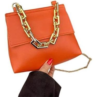 Imagem de Bolsa feminina bolsa pequena bolsa de corrente dourada ombro diagonal mensageiro bolsa crossbody bolsas, laranja-cor sólida, a