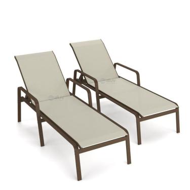 Imagem de Kit 2 Espreguiçadeira Piscina Alumínio Marrom Tela Bege