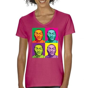 Imagem de Camiseta feminina com gola em V Curly Squared The Three Stooges Funny American Legends 3 Moe Larry Shemp Wise Guys Classic Trio Tee, Rosa choque, P