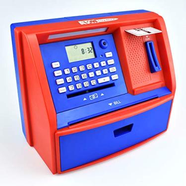 Imagem de Like Caixa eletrônico falante, cofrinho digital, caixa eletrônico de moedas para presente de aniversário infantil (vermelho/azul)