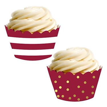 Imagem de Andaz Press Party Cupcake Wrapper Collection, Burgundy Maroon Stripes and Metallic Gold Ink