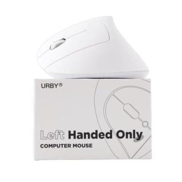 Imagem de Urby Mouse canhoto sem fio, ergonômico, vertical. Também como mouse para jogos canhoto. Compatível com Windows/macOS, laptop, PC. [Tipo C e USB] [Bateria incluída] Branco