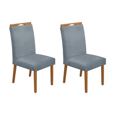 Imagem de Kit 2 Cadeiras De Jantar Madeira Maciça Cerejeira Premium Heloísa Linho Cinza