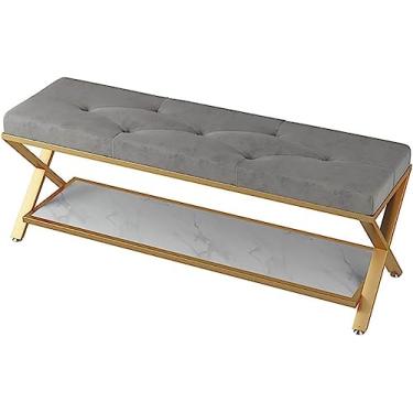 Imagem de Banco de entrada de armazenamento de sapato banco de assento para porta frontal do corredor, porta, sala de estar, mudroom, quadro de ferro, cinza, 80cm