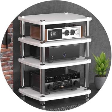 Imagem de Gabinete de áudio HIFI de 1/2/3/4 camadas Suporte HIFI Reprodutor de discos Suporte de MDF Rack de áudio com pés de absorção de choque Armário de equipamento de prateleira de amplificador de