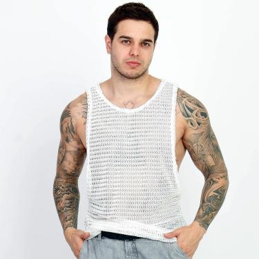 Imagem de Camiseta Regata Masculina Crochê Telinha Textura Vazada Slim-Masculino