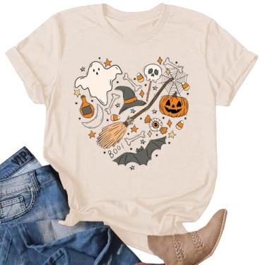 Imagem de Binval Camiseta feminina Hocus Pocus Halloween casual Sanderson Sisters Squad manga curta camisetas estampadas tops, Bege-76, XGG