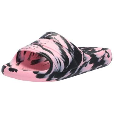 Imagem de adidas Adilette Flow Slide Sandália unissex para adultos, Rosa brilhante/preto/rosa Spark, 14 Women/13 Men