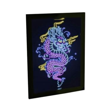 Imagem de Quadro Decorativo Japonês Dragão De Neon Decoração Sala Quarto Gamer
