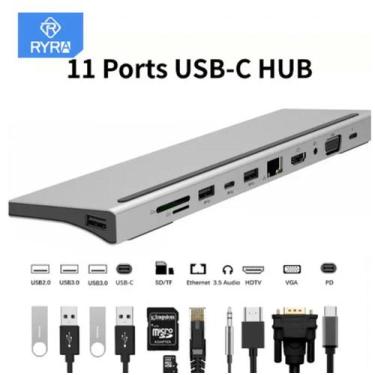 Imagem de Docking Station HUB, adaptador USB 3.0, 4K HDMI, RJ45, SD, TF, VGA, PD