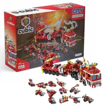 Imagem de Brinquedo Blocos de Montar Cubic City 12 em 1 Bombeiro Resgate 557 peç