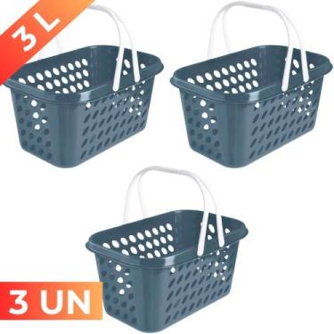 Imagem de Kit 3 Cesta Cestinha Plástica Supermercado Compras 3L c/ Alça Resisten