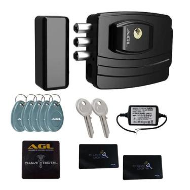 Imagem de Kit fechadura eletronica agl ultra card preta + 3 tag extras