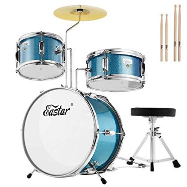 Imagem de Conjunto de bateria infantil Eastar de 3 peças para iniciantes, kit de bateria de 35,5 cm com trono ajustável, prato, pedal e dois pares de baquetas, conjunto de bateria júnior com Tarola Bass Tom,