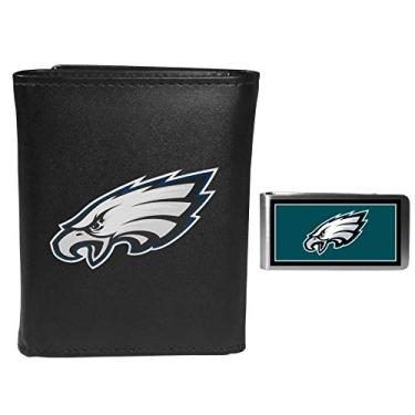 Imagem de Siskiyou Sports Carteira masculina NFL Philadelphia Eagles com três dobras e clipe de dinheiro colorido, preta, tamanho único
