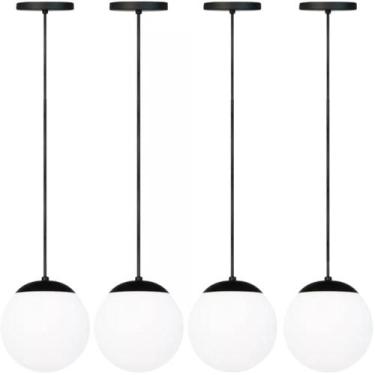 Imagem de 4 x Luminárias Lustre Pendente 2m Jabuticaba Globo Vidro 15cm Metal Te
