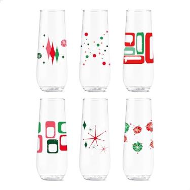 Imagem de TOSSWARE POP 255.1 g Flauta Retro Festive Pattern Series, CONJUNTO DE 6, Qualidade Premium, Reciclável, Inquebrável e Vidro Impresso Plástico Transparente