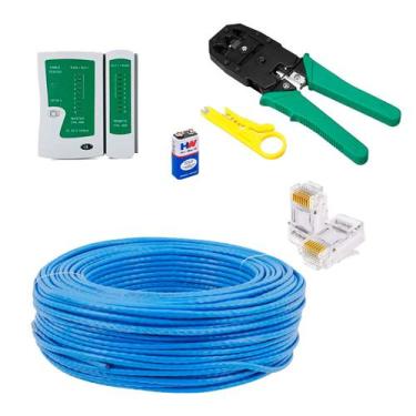 Imagem de Cabo para Internet Rede 100 Metros + Alicate Crimpador, Testador de Ca