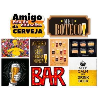 Imagem de Kit 9 Placas Decorativas Cantinho Churrasco Bebidas Cerveja - Art Prin