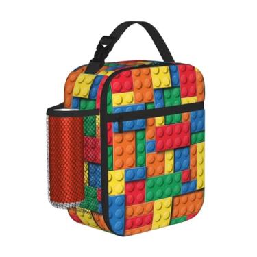 Imagem de YANGZHI Lancheira colorida Block Funny Game para adolescentes meninos e mulheres - Lancheira portátil - Lancheira isolada - Lancheiras escolares reutilizáveis para crianças