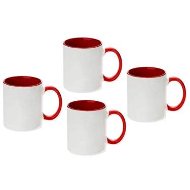 Imagem de Caneca de cerâmica em branco sublimação interna e borda vermelha revestida café deslavável microondas seguro 11 onças (9,5 x 8 centímetros) corante de transferência de calor 4 peças