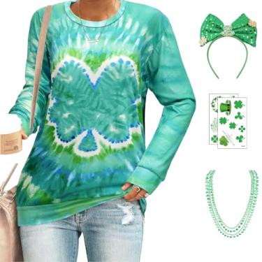 Imagem de ZeroShop Roupas femininas do Dia de São Patrício – Camisa verde de manga comprida com conjunto de acessórios, Verde, M