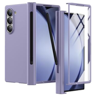 Imagem de YSLBWLE Capa para Samsung Galaxy Z Fold 5 com S Pen [protetor de tela externo embutido] Proteção de dobradiça e proteção de nível militar, carregamento sem fio para celular Z Fold 6 slim, roxo