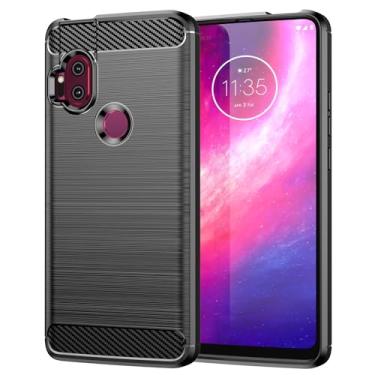 Imagem de HTXWXJC Capa para Moto One Hyper, Motorola One Hyper XT2027-1, capa protetora fina de borracha TPU de fibra de carbono antiarranhões à prova de choque para Motorola One Hyper Black