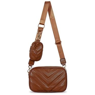 Imagem de Herald Bolsa tiracolo pequena acolchoada Chevron com bolsa de moedas, bolsa de mão feminina quadrada para câmera de instantâneo lateral e ombro lateral 2 tamanhos, Café