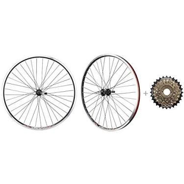 Imagem de CyclingDeal reembalados bicicleta Mountain Bike 26 polegadas Double Wall Jantes MTB Wheelset 26" 6 velocidade com Compatível com Shimano MF-TZ500-6 14-28T Freewheel - Front & Back Rodas