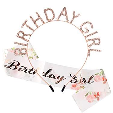 Imagem de AOPRIE Coroa de aniversário para mulheres com faixa de flores, tiara de aniversário de ouro rosa, tiara de aniversário para mulheres, coroa de princesa, strass, acessórios de feliz aniversário