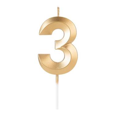 Imagem de Vela de Aniversário Perolizada Dourada Número 3 Silver Plastic