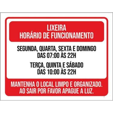 Imagem de Kit 3 Placas Lixeira Horário Funcionamento Local Limpo