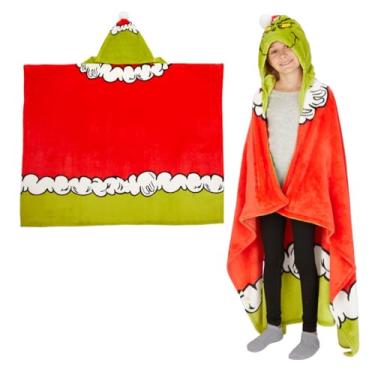 Imagem de FRANCO Dr. Seuss The Grinch Roupa de cama infantil de Natal macio aconchegante cobertor com capuz, 101,6 cm x 127 cm, (produto oficialmente licenciado)
