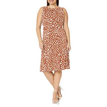 Imagem de London Times Vestido midi feminino, sem mangas, com fechadura, cinto, Cobre/branco suave, 17 Plus Size