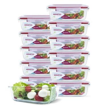 Imagem de Kit 12 Potes 640ml Vidro Retangular (caixa Master) Hermético - U4home,