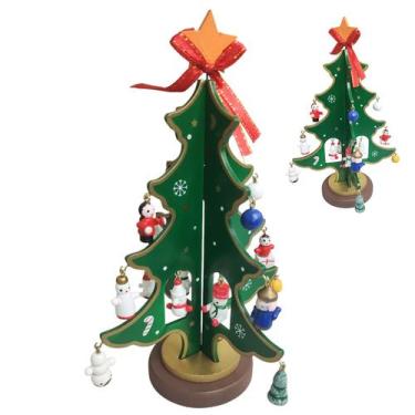 Imagem de Mini Arvore de Natal Enfeite Natalino Madeira Boneco de Neve Papai Noe