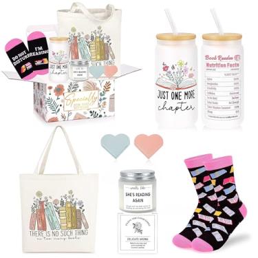 Imagem de MOOGEEN Acessórios para Amantes de Livros: Copo de Vidro, Bolsa de Lona, Meias Personalizadas, Velas de Cera Vegetal e Marcadores de Página de Couro