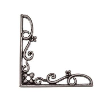 Imagem de Cantoneira Fina Flor Pequena 4 Peças Decoração Caixas Enfeite - Metall