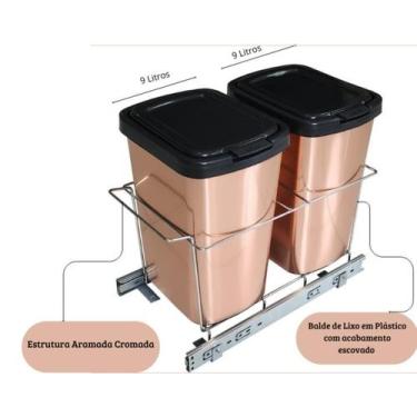 Imagem de Lixeira Dupla Deslizante 18 Litros Lateral Cobre - Metais ADR