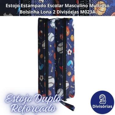 Imagem de Estojo Estampado Escolar Masculino Multiuso Bolsinha Lona 2 Divisórias
