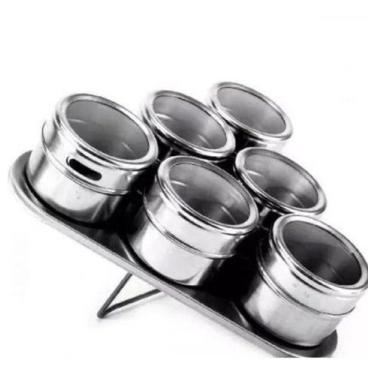 Imagem de Porta Condimentos Magnético Inox Conjunto Com 6 Peças - oem, Cinza