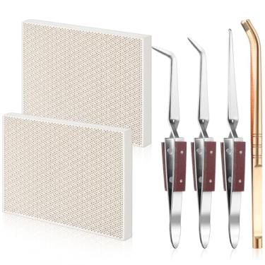 Imagem de O kit de solda de joias com 6 peças inclui 2 blocos de solda de favo de mel, 1 pinça de cobre, 3 pinças de solda, placas de solda de cerâmica, placa de solda para joalheiros fazendo ferramentas de