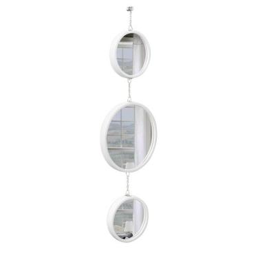 Imagem de Espelho Decorativo Triplo Branco Alça Corrente 20cm 20cm 20cm Redondo 