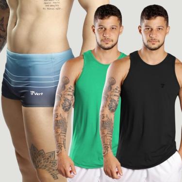 Imagem de Kit 2 Camisetas Regata Masculina Dry Lisa 1Sunga Boxer Estampada-Masculino