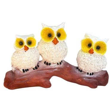 Imagem de Trio De Corujas Aves De Rapina No Tronco Gesso - LZ Decorações, marrom