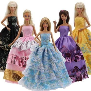 Imagem de Kit com 5 Vestidos Longos Compatível com Bonecas de Até 30 Cm de Altur