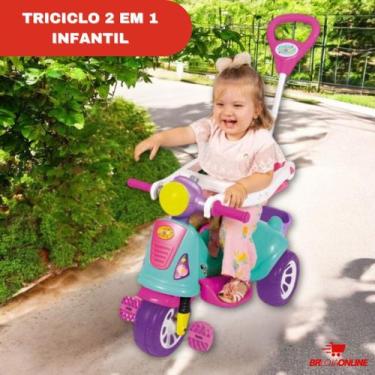 Imagem de Triciclo Infantil Retrô Função Passeio e Pedal, Seguro e Ideal para Cr