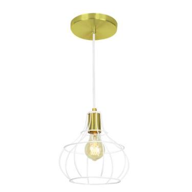 Imagem de Lustre Pendente Luminária Aladim Aramado Branco com Dourado - MARRYLUZ